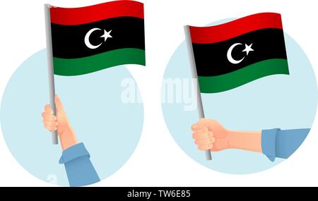 libya flag in hand. Patriotic background. National flag of libya vector illustration Stock Vector