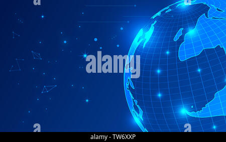Cosmic starry sky, dot line link, digital Earth composition world big data network technology background Stock Photo