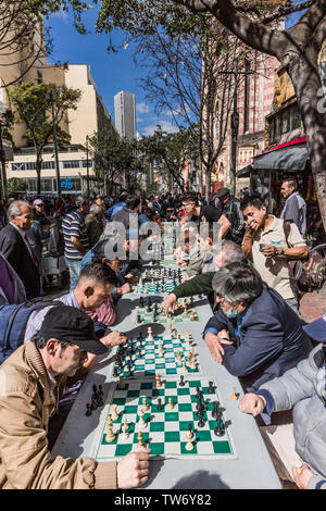 Bogota, Colombia  - February 4, 2017 : Chess players on Carrera Septima in Bogota capital city of Colombia South America Stock Photo