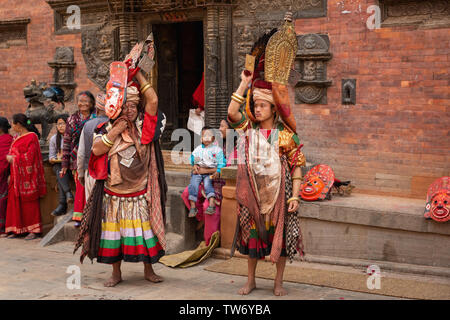 Animal Sacrifice ceremony at Bisket Jatra 2018, Nepali New Year Festival. Bhaktapur, Province No. 3, Nepal, Asia Stock Photo