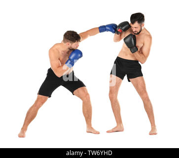 Male boxers fighting on white background Stock Photo