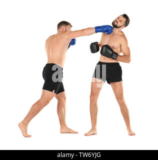 Male boxers fighting on white background Stock Photo