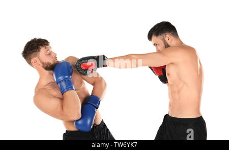 Male boxers fighting on white background Stock Photo