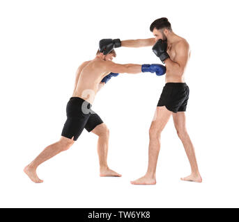 Male boxers fighting on white background Stock Photo