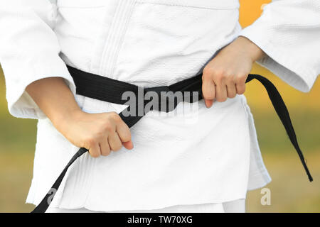 Female karate instructor outdoors, closeup Stock Photo