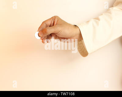 Arab Man wearing kandura Hand gesture series Stock Photo