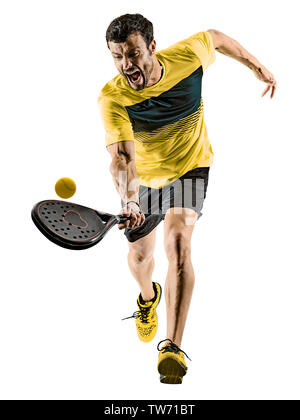 one caucasian man playing Paddle tennis player isolated on white background Stock Photo