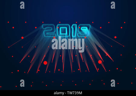 Point lines make up 2019 tech sense 3d numbers Stock Photo