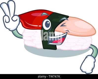 Two finger sushi hokkigai cartoon on a plate Stock Vector