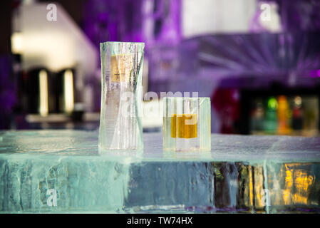 Ice bar in Ice Hotel of Quebec Stock Photo