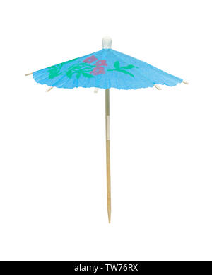 Open Blue Drink Umbrella Cut Out on White. Stock Photo