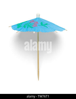 Open Blue Drink Umbrella Isolated on White. Stock Photo