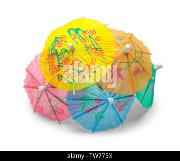 Group of Cocktail Drink Umbrellas Isolated on White. Stock Photo