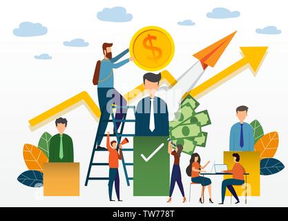The boss is offered money for the employees to create encouragement and choose employees to be part of the organization. Concept of staff selection in Stock Vector
