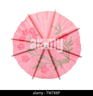 Pink Drink Umbrella Top View Cut Out on White. Stock Photo