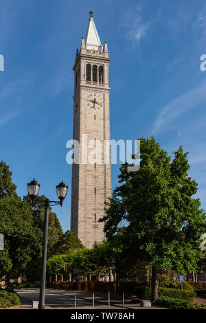 The Sather Tower, a bell tower in the campus of University of California, Berkeley. Berkeley, California, USA. Stock Photo