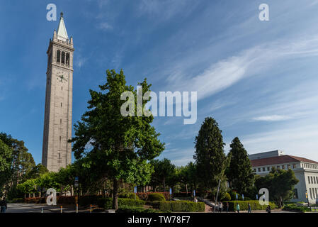 The Sather Tower, a bell tower in the campus of University of California, Berkeley. Berkeley, California, USA. Stock Photo