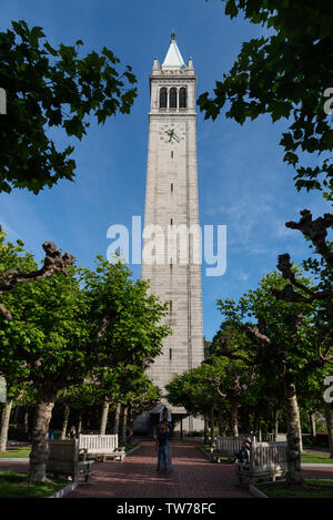 The Sather Tower, a bell tower in the campus of University of California, Berkeley. Berkeley, California, USA. Stock Photo