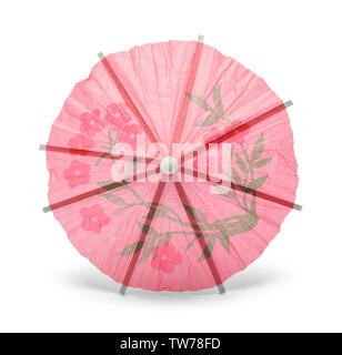 Pink Drink Umbrella Top View Isolated on White. Stock Photo