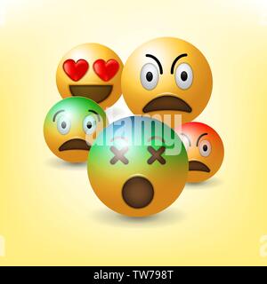 Smiley set,smiling emoticon. Yellow face with emotions. Facial expression. Funny cartoon character.Mood. Web icon. Vector illustration. Stock Vector