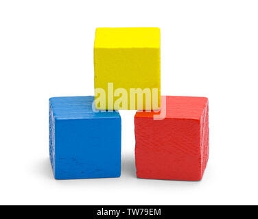 Three Colored Wood Blocks Isolated on White Background. Stock Photo