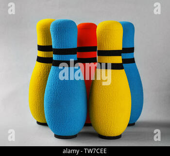Bright bowling pins on light background Stock Photo