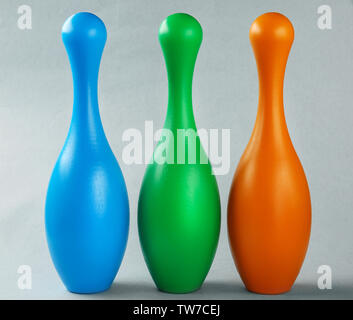 Bright bowling pins on light background Stock Photo