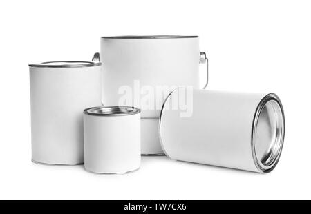 Paint cans, isolated on white Stock Photo