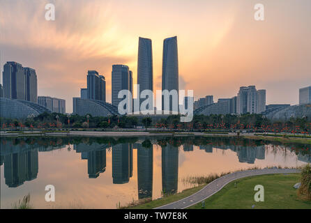 Chengdu financial center in the evening Stock Photo