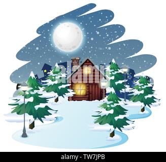 Cabin in winter background illustration Stock Vector