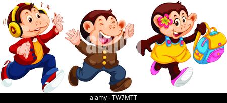 Set of monkey character illustration Stock Vector