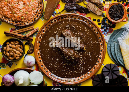 Mole Mexicano, Poblano mole ingredients, mexican spicy food traditional in Mexico Stock Photo