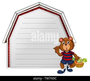 Bear on note template illustration Stock Vector