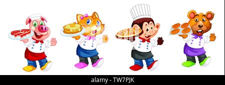 Set of animal chef character illustration Stock Vector