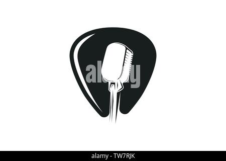 guitar pick, and microphone logo Designs Inspiration Isolated on White Background Stock Vector