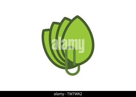 paper clip, document and leaf logo Designs Inspiration Isolated on White Background Stock Vector