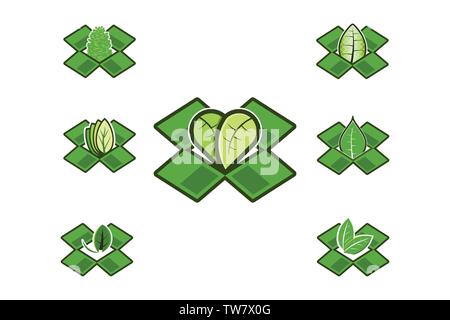 set box and leaf logo Designs Inspiration Isolated on White Background Stock Vector