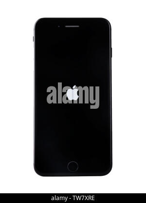 KIEV, UKRAINE - OCTOBER 09, 2017: Front view of Black iPhone 7 on white background Stock Photo