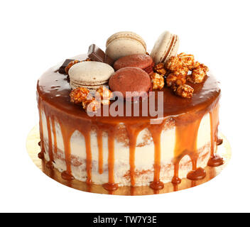 Delicious caramel cake, isolated on white Stock Photo