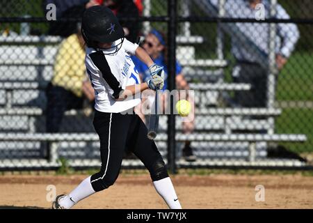 Hitter making contact with a pitch. USA. Stock Photo