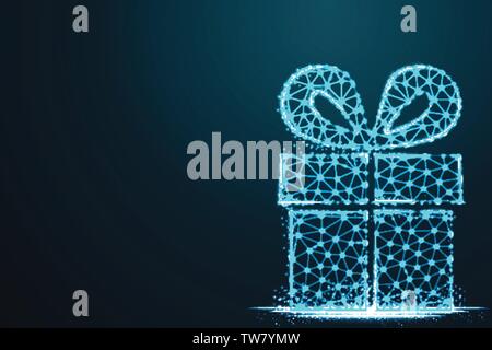 Gift. Polygonal wireframe mesh icon with crumbled edge Stock Vector