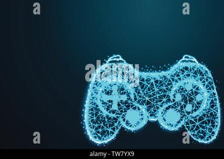 Game pad icon. Joy pad. Joy stick , with crumbled edge on blue night sky with dots, stars and looks like constellation, illustration Stock Vector