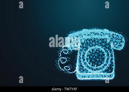 wired sitting telephone machine, with crumbled edge on blue night sky with dots, stars and looks like constellation, illustration Stock Vector