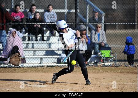 Batter making contact with a pitch. USA. Stock Photo