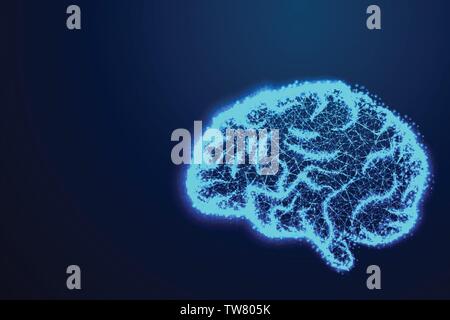 Abstract vector image of a human Brain . Low poly wire frame blue illustration. Best Idea Concept. Stock Vector