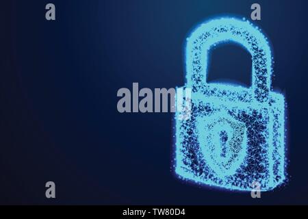 lock, Security, Padlock, Keyhole, Cyber, form lines and triangles, point connecting network on blue background. Illustration vector Stock Vector