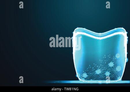 Polygonal tooth. Dental concept. Vector mesh spheres from flying debris.Abstract wire low poly, Polygonal wire frame mesh .illustration and background Stock Vector