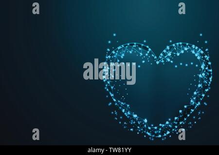 love,Vector mesh spheres from flying debris. Thin line concept.Abstract wire low poly, Polygonal wire frame mesh. illustration and background Stock Vector