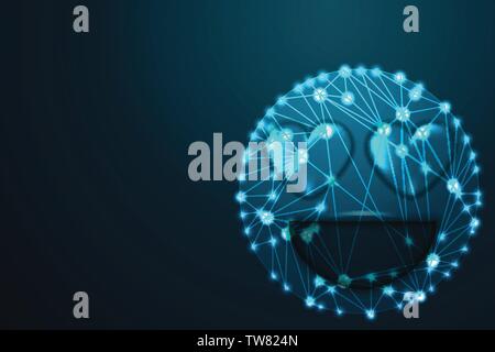 Like, love emoji emoticons. Abstract wire low poly, Polygonal wire frame mesh looks like constellation on dark blue night sky with dots and stars, ill Stock Vector