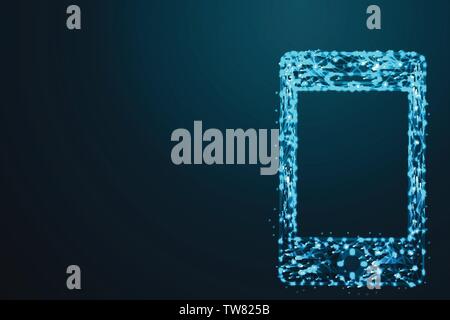 Digital phone, Vector mesh spheres from flying debris. Thin line concept. Abstract wire low poly, Polygonal wire frame mesh Stock Vector